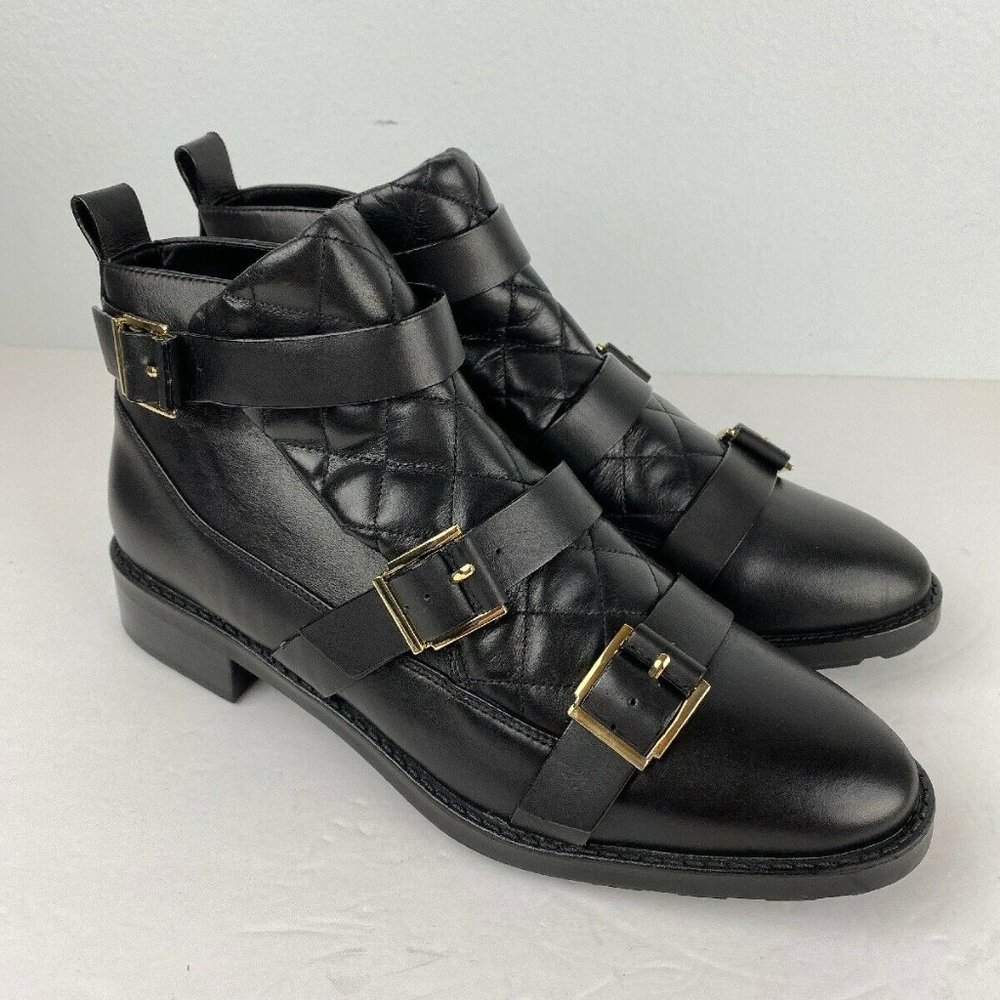 Zara Black Ankle Boots with Gold Buckles